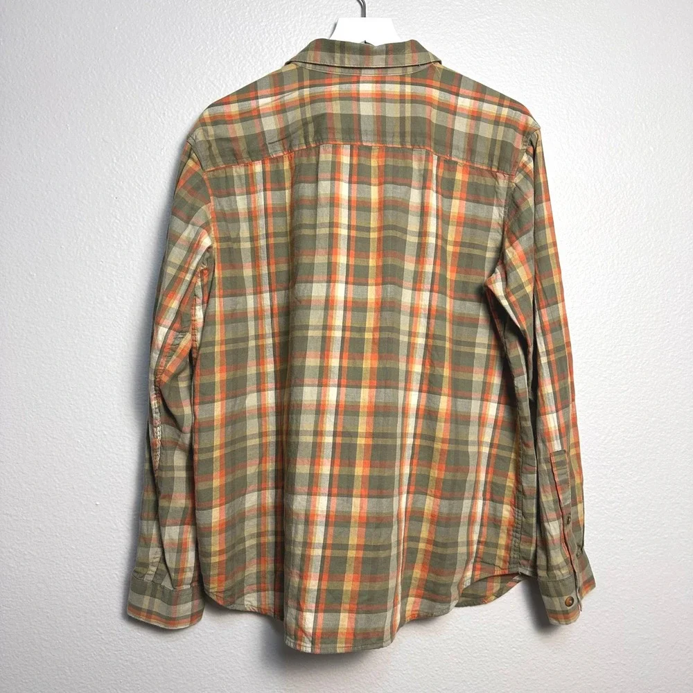 Columbia Vapor Ridge III Mens Plaid Long Sleeve Button Down Shirt Orange Green L